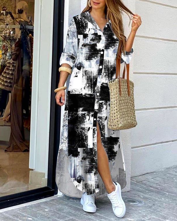 Women's Sexy Single-Breasted Long Shirt Dress Loose Fit Lapel Casual Fashion For Spring Autumn_ecoleips.com