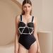 Women's Trendy Backless Swimsuit Flattering Fit Black Trim Inspired Bow One-Piece Summer Swimwear_ecoleips.com