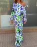 Women's Clothing 2025 Autumn New Loose Printed Long Sleeve Off-Shoulder Top Half-Length Mermaid Dress Set_ecoleips.com