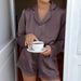 Pink Satin Lace Trim Long Sleeve Shorts Pajama Set 2026 European And American Autumn Winter New Home Wear For Women_ecoleips.com