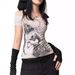 American Retro Short Sleeve Skull Print T-Shirt Y2K Subculture Millennial Hot Girl Slim Fit Lace-Up Sexy Top Lace_ecoleips.com