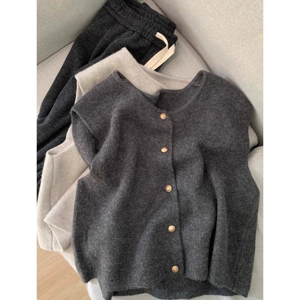 Elegant Metal Button Knit Vest Women, Sleeveless Top For Spring, Autumn, And Wint, Korean Style Solid Color Soft_ecoleips.com