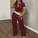 Women's Clothing Casual Fashion 3D Print Short Sleeve Trouser Set Elastic Waistband Drawstring 6 Colors_ecoleips.com