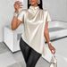 Women's Clothing Satin Shirt Asymmetrical Hem Blouse Spring Summer For Formal & Casual For Women Top Spring Summer_ecoleips.com