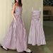 Summer Striped Halter Dress For Women Elegant Off Shoulder Strapless Long Dress Waist Cinching_ecoleips.com