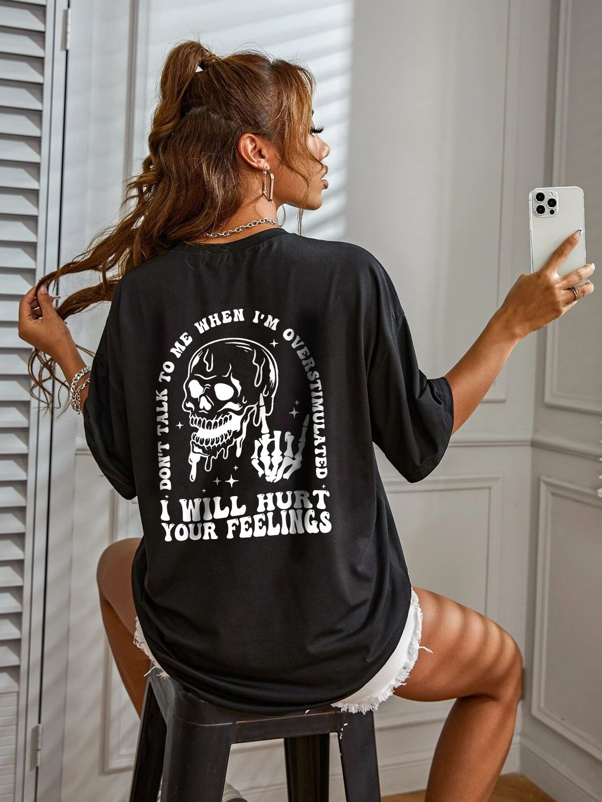 Women's Oversized Cotton Blend T-Shirt Casual Streetwear Short Sleeve round Neck Print Comfort Fit Top_ecoleips.com