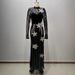 Women's Clothing New High Neck Sequins Heavy Diamond Chain Three Dimensional Flower Decoration High End Evening Dress For Women_ecoleips.com