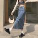 Women's Clothing Light Blue A Line Front Slit Crotch Covering Denim Skirt Spring And Summer New High Waist Slim_ecoleips.com