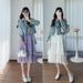 Autumn New Korean Fashion With Strap Cake Skirt And Denim Jacket Two-Piece Set Maternity Dress_ecoleips.com