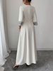Maxi Dress Spring Summer Women White Square Neck 3/4 Sleeve Ethnic Embroidery Lace Up Elegant Party Dress_ecoleips.com