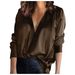 V-neck Pullover Solid Color Elegant Commuter Satin Long Sleeve Shirt For Women_ecoleips.com