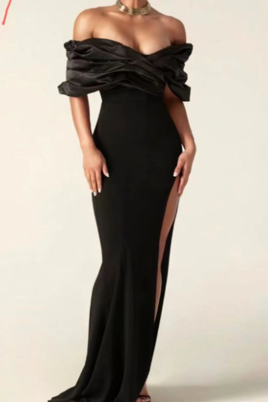Women's Clothing Evening Dress One Shoulder Sexy Slit Dress Top Solid Color Pleated Hip_ecoleips.com