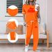 Women's Spring Summer Two Piece Set Round Neck Short Sleeve High Waisted Pants Side Pocket Casual Comfortable Outfit_ecoleips.com