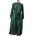 Women's Floral Dress European American Style High-End Beaded Tie Waist Lantern Sleeve Pleated Long Sophisticated Skirt_ecoleips.com