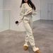 Women's Clothing Poly-Cotton Casual Hoodie & Pants Set - Wrinkle-Free Streetwear (Navy/Grey/Khaki/More, S/M/L/XL)_ecoleips.com