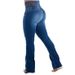 Women's Clothing New High Waist Slim Fit Elastic Button Row Women's Flared Denim Trousers_ecoleips.com