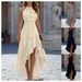 Women's Summer Sleeveless Halter Neck Asymmetrical Ruffle Hem Dress - Flowy Boho Chic Beach Cover Up For Vacation & Casual Wear_ecoleips.com