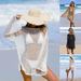 Women's Shimmering Knit Beach Dress Round Neck Long Sleeve Hollow Out Cover Up With Snowflake Embellishments_ecoleips.com