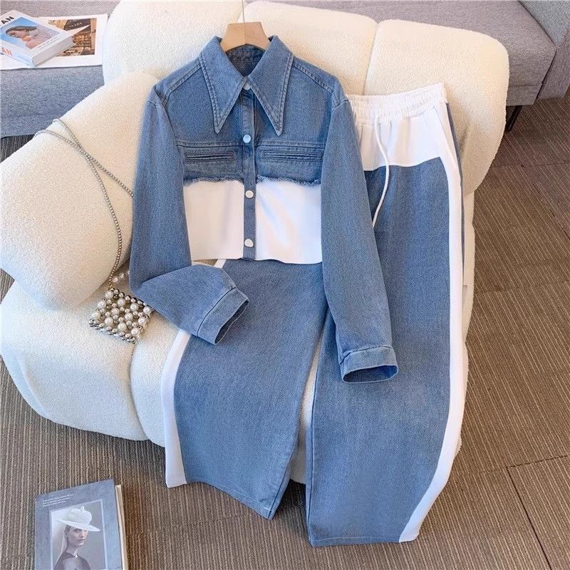 Women's Clothing Casual Suit Spring And Autumn Long Sleeved Top Wide Leg Long Pants Two Piece Suit_ecoleips.com