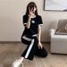 Elegant Casual Sports Suit For Women, Summer Fashionable Youthful, Stylish Short-sleeve T-shirt And Wide-leg Pants,_ecoleips.com