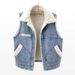 Women's Fleece Denim Vest Winter Warm Sleeveless Jacket Short Padded Coat With Lambswool Lining_ecoleips.com