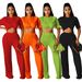 Women's Clothing Solid Color Casual Loose Two Piece Short Sleeved Trousers_ecoleips.com