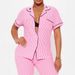 Women's Striped Collar Pajamas Set Autumn Fashionable Home Wear Short Sleeve High Waisted Pants_ecoleips.com