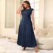 K Large Size Women's Button Up Cardigan Denim Long Dress_ecoleips.com
