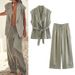 Women's Clothing Suit With Belt Linen Vest Vest Wide Leg Loose Straight Pants_ecoleips.com