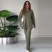 K New Fashion Solid Color Wide Panasonic Swing Fork Knitted Shirt Two Piece Set For Women_ecoleips.com