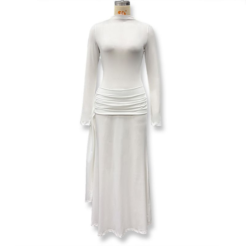 Modest Abaya Dress Sophisticated High-Neck Ribbon Detail Bodycon Dress – Milk Silk Stretch Fabric For Office To Gala (Purple/Black/White, S-L)_ecoleips.com