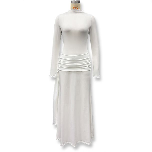 Modest Abaya Dress Sophisticated High-Neck Ribbon Detail Bodycon Dress – Milk Silk Stretch Fabric For Office To Gala (Purple/Black/White, S-L)_ecoleips.com
