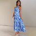 "Elegant Off-Shoulder Floral Print Maxi Dress For Women - A-Line Summer Vacation Dress With Backless Design, Breathable Polyester Blend, S/M/L/XL"_ecoleips.com