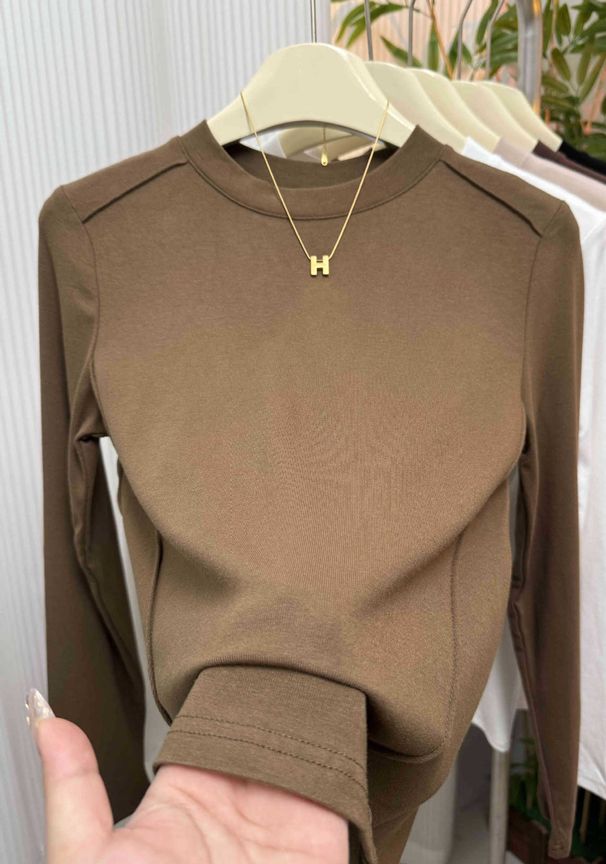 Women's Slimming European Style T-Shirt Herringbone Pattern Round Neck Waist Cinching Top Fashionable Base Layer For Spring Autumn_ecoleips.com