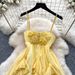 French Style Women's Yellow Halter Neck Dress Summer Irregular Cake Skirt with Ruffles High End Feel_ecoleips.com