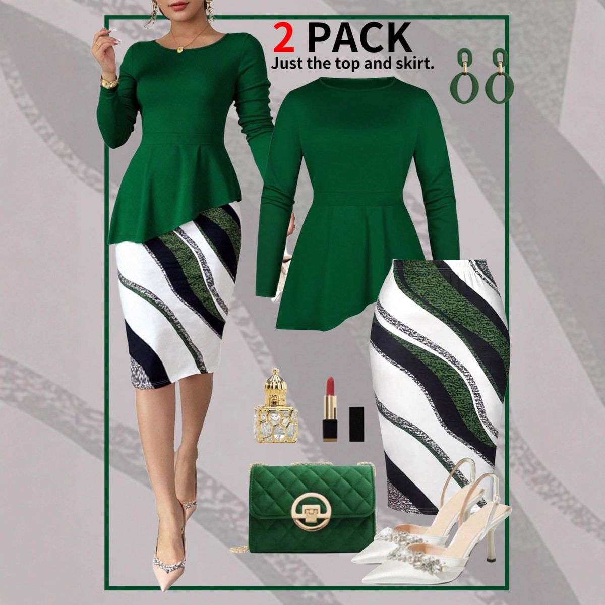 Women's Plus Size Elegant Two Piece Set With Irregular Hem Round Neck Long Sleeve Pullover Top And Slim Fit Skirt_ecoleips.com