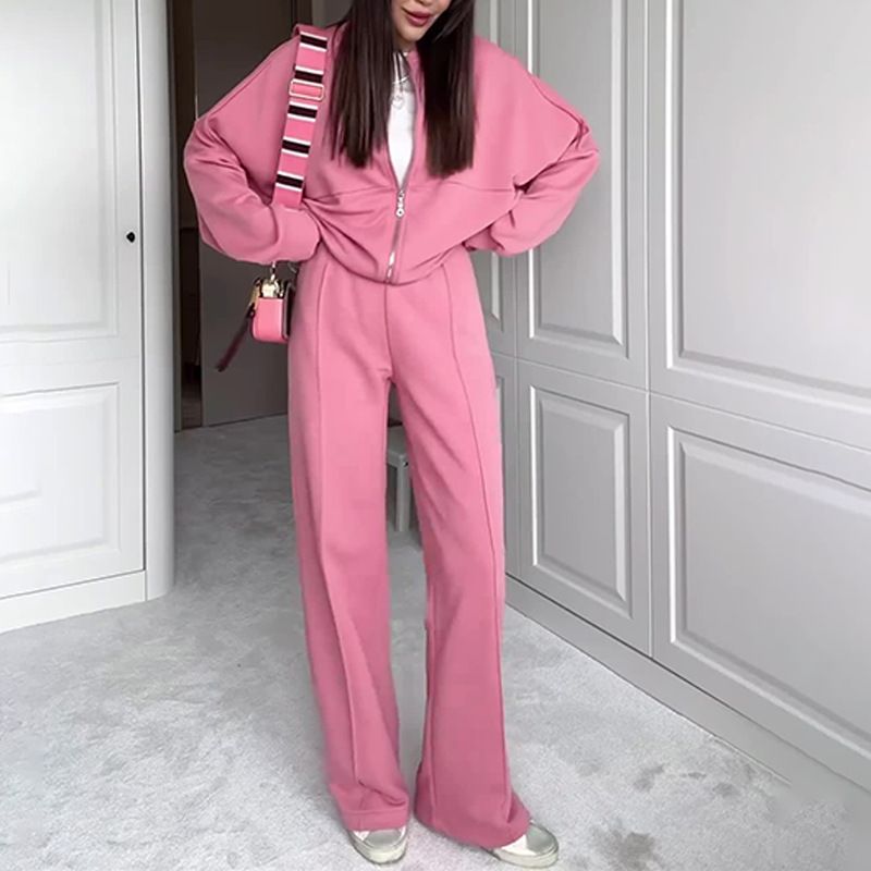 Women's Casual Two-Piece Set - Loose Fit Zip-Up Hoodie & Straight Leg Pants, Streetwear Outfit (11 Colors, XS-XXXL) Wrinkle-Free_ecoleips.com