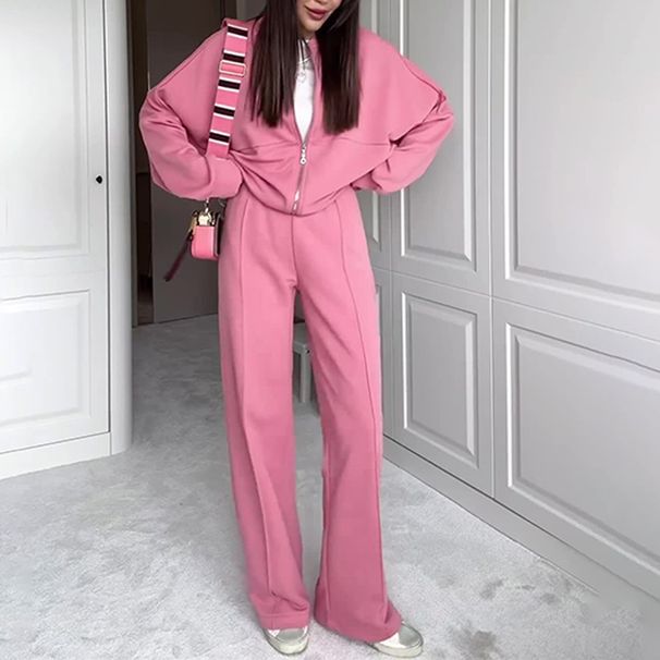 Women's Casual Two-Piece Set - Loose Fit Zip-Up Hoodie & Straight Leg Pants, Streetwear Outfit (11 Colors, XS-XXXL) Wrinkle-Free_ecoleips.com