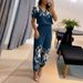 Cross-border European And American Women's Clothing 2025 New Fashion Casual V-neck Printed Short-sleeve Long Pants_ecoleips.com