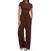 Women's Spring Autumn Wide Leg Pants Suit Short Sleeved Casual Commuting Sportswear Two Piece Set Home Wear_ecoleips.com