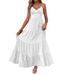 Women’s Clothing New V Neck Suspender Dress With Back Straps Solid Color Long Skirt_ecoleips.com