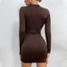 Women's Sexy Slim Fit High Neck Dress Long Sleeve Round Neck Drawstring Simple Dress For Ladies_ecoleips.com