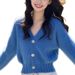 2025 Fall/Winter New French Casual Style Soft Blue V-neck Sweater Knit Cardigan Coat For Women, Short Top_ecoleips.com