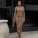 Women's Fashion Sexy Long Sleeve Streamer Maxi Dress Ruched Slim Fit Dress_ecoleips.com