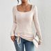 Women's Casual Long Sleeve T-Shirt Drawstring Hem Soft Polyester Blouse Comfortable Daily Wear Tops for Autumn Spring Apricot Size S_ecoleips.com