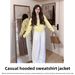 Yellow Short Hooded Sweatshirt Jacket For Women, New Winter Style, High-end Cardigan, Slim-fit Waist Top, Korean-style_ecoleips.com