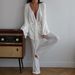 White Ice Silk Cotton Sleeve Long Pants Loose Wearable Pajama Set European And American Autumn New Home Wear For_ecoleips.com
