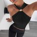 Cross-Border 2025 Spring Summer Women's High Neck Metal Ring Sleeveless Off Shoulder Stretch Vest_ecoleips.com
