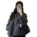 Petite Women's Stylish Coat 2025 Fall/Winter New Fashionable Gray Loose Casual Short Skirt Two-Piece Set_ecoleips.com