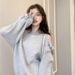 Bow-tie Off-shoulder Sweatshirt Women, 2025 New Loose Fit, Slimming, Casual Style, High-end Feel, Mid-length, Plus-size_ecoleips.com